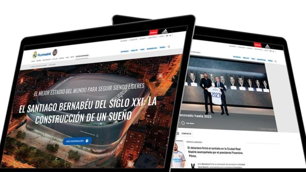 Dos instantáneas de la página web del Real Madrid