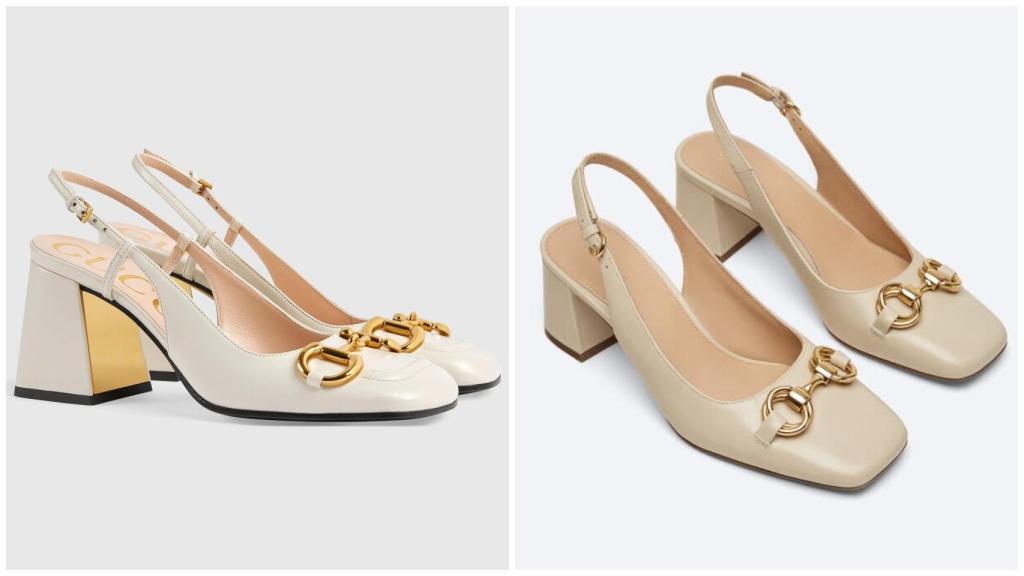 A la izquierda, el modelo de Gucci, a la derecha, la versión de Uterqüe.