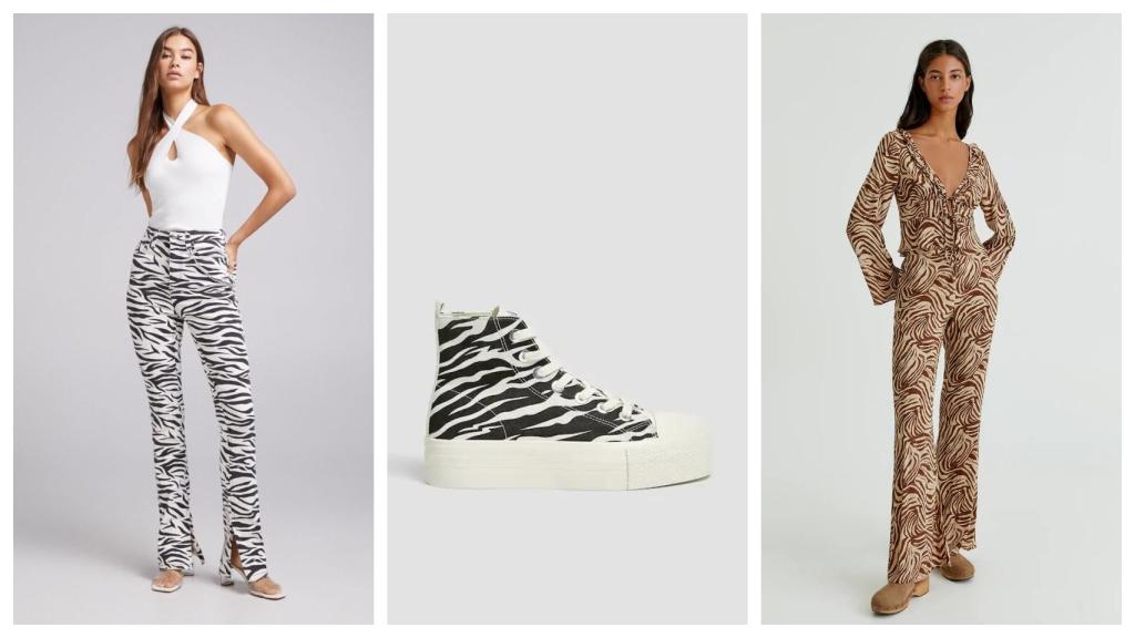 Pantalón, de Bershka; zapatillas y conjunto, de Pull&Bear.