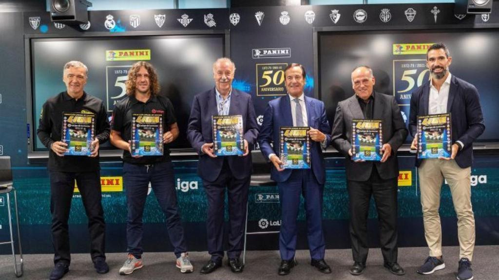Javier Tebas y embajadores de LaLiga en un acto con Panini