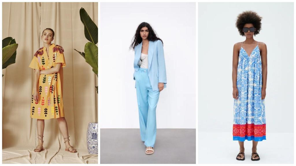 De izquierda a derecha: vestido de Coosy, traje chaqueta de Zara y vestido de Mango.