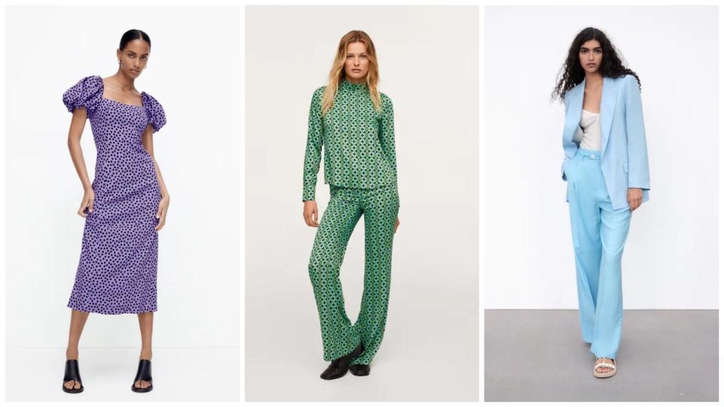 De izquierda a derecha: vestido de Zara, conjunto de Mango y traje chaqueta de Zara.