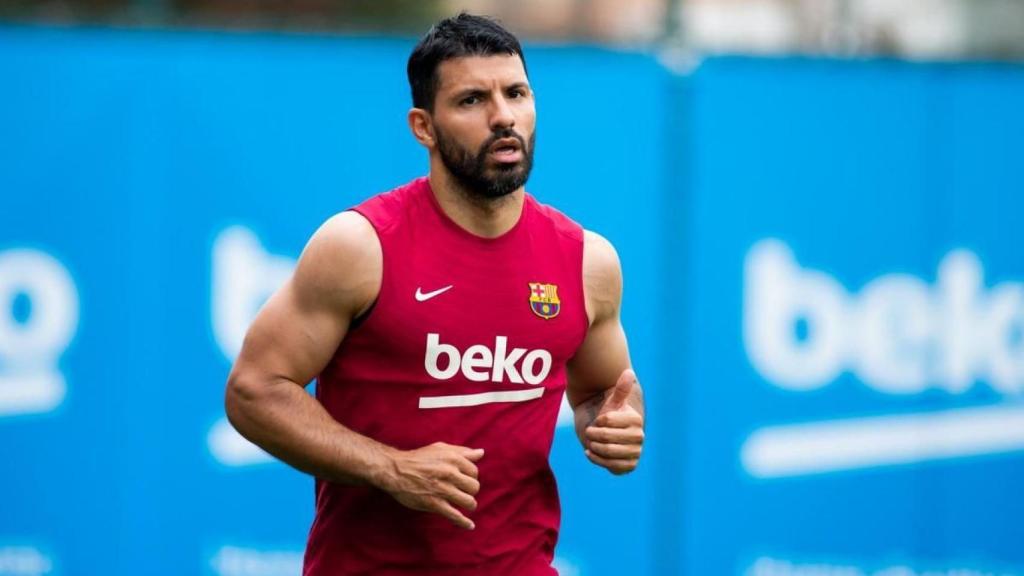Sergio Agüero durante un entrenamiento del FC Barcelona