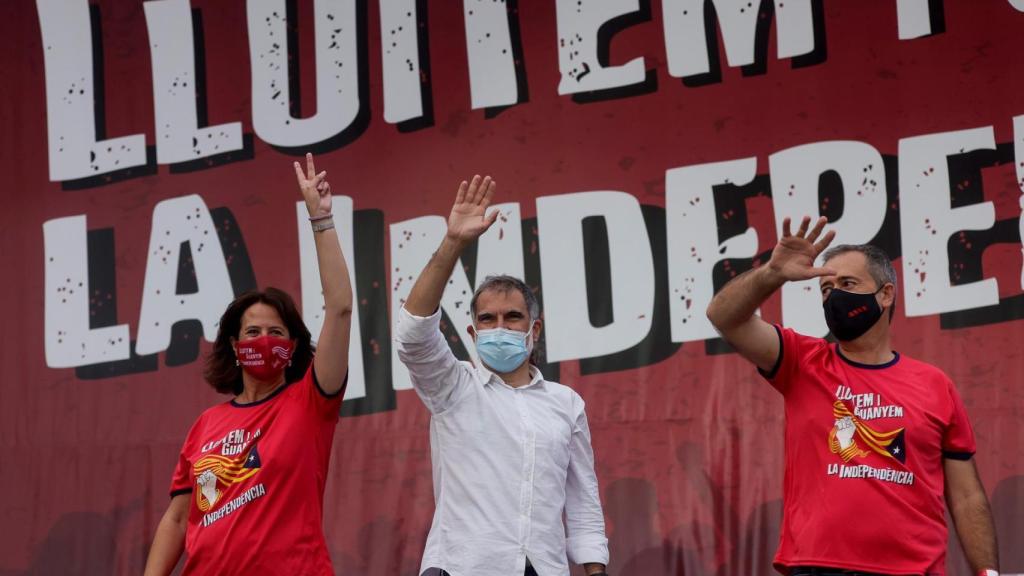 Los líderes independentistas, en la Diada de Cataluña.