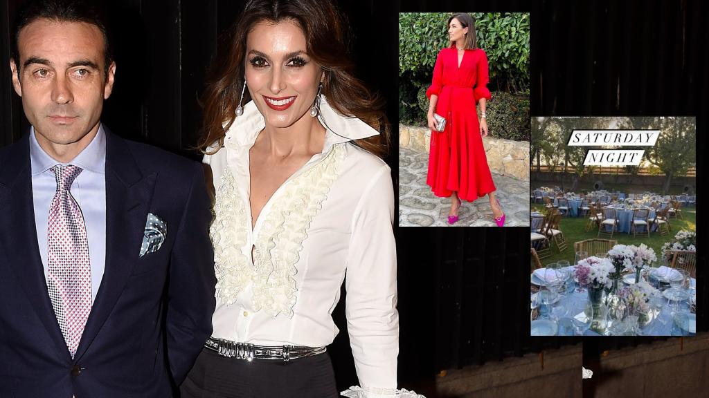 Paloma Cuevas y Enrique Ponce en montaje de JALEOS con Nieves Álvarez y la decoración de las mesas.