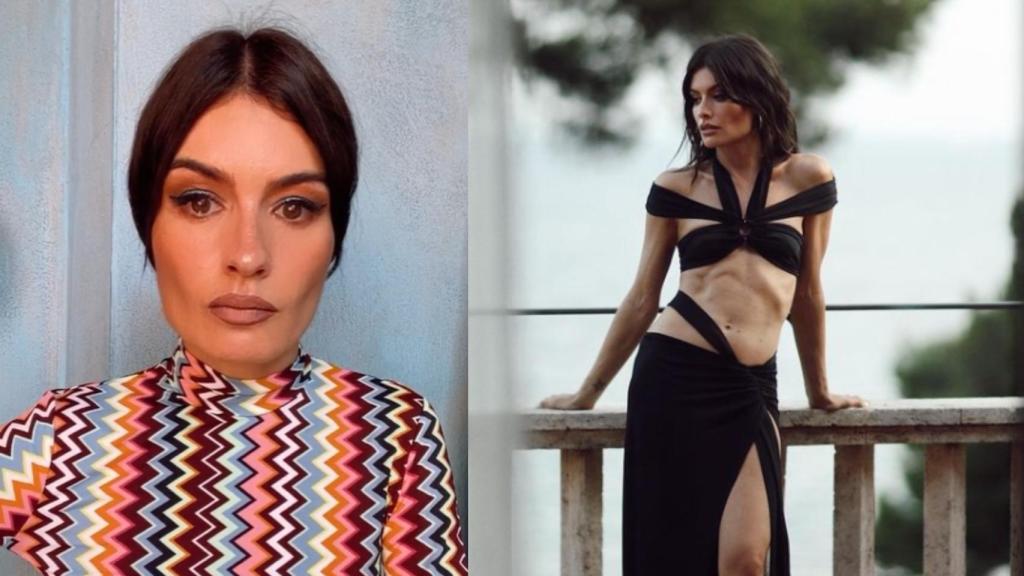 Madame de Rosa en su vídeo, junto a la foto en la que ha recibido cientos de críticas.