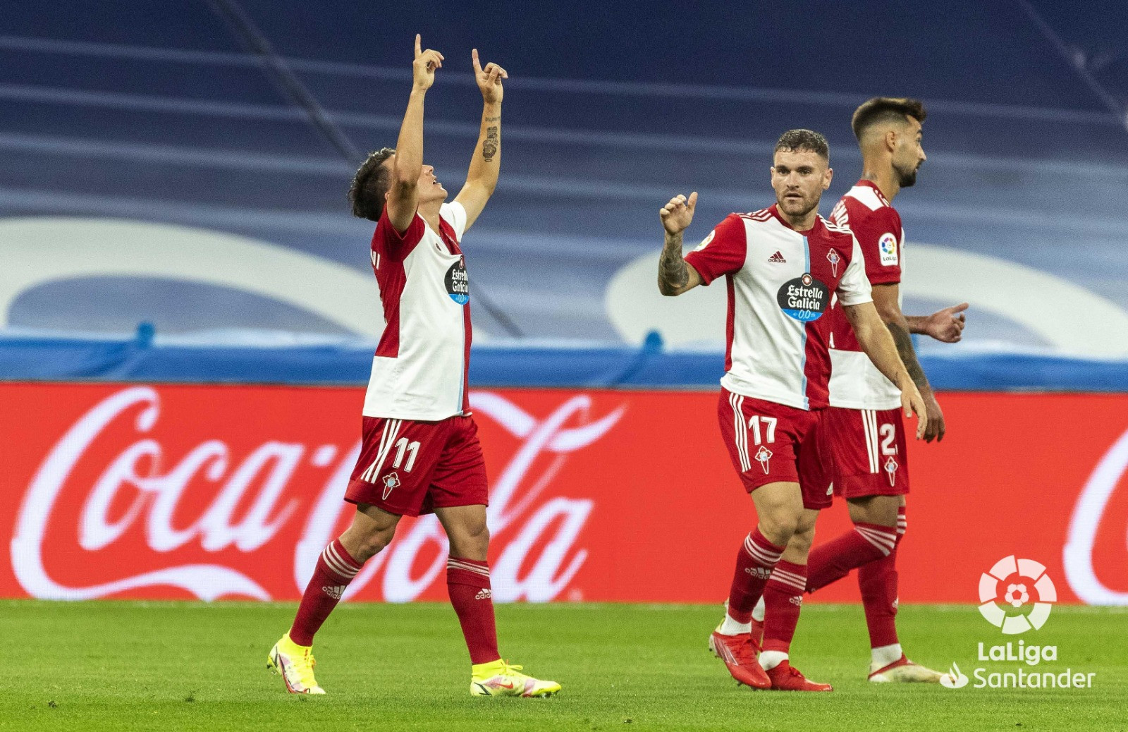 Franco Cervi celebra su primer gol con la camiseta del Celta ante el Madrid