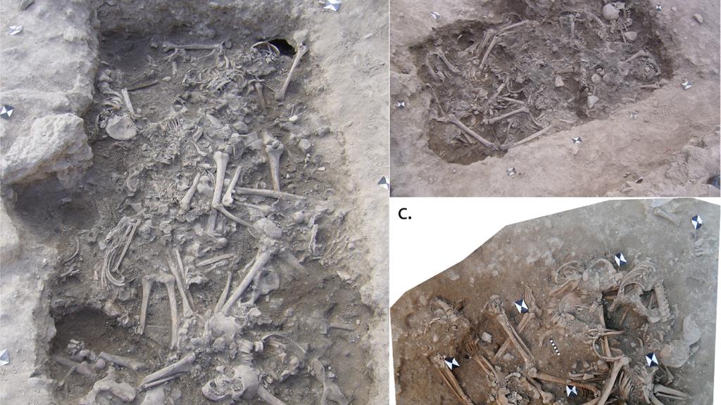 Imágenes de la fosa común con los cadáveres de los cruzados del castillo de Sidón.