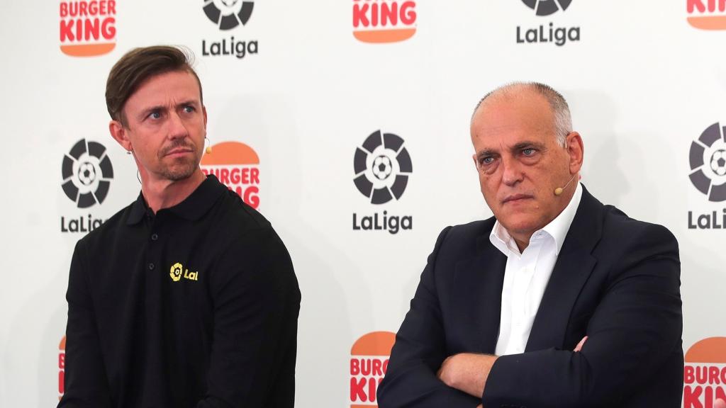 Guti y Tebas en la presentación del acuerdo entre LaLiga y Burger King