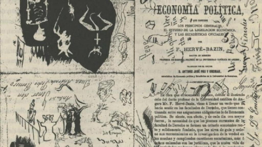 Garabatos de Clarín en uno de los libros de su biblioteca