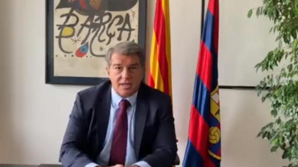 Joan Laporta, en un momento de su discurso a la afición del Barcelona