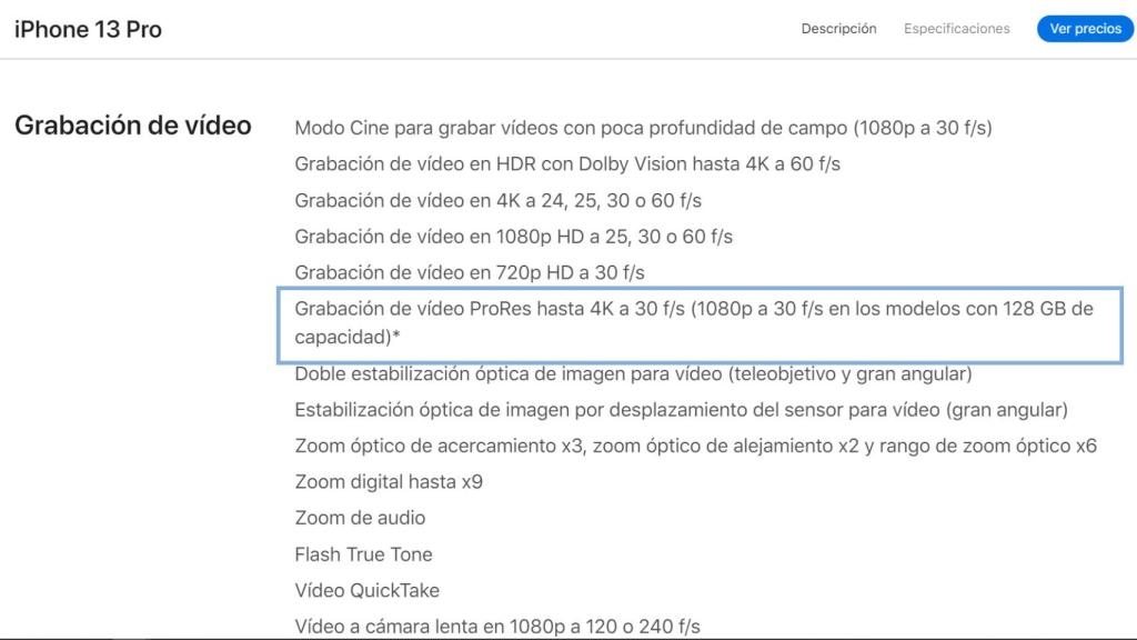 Especificaciones del iPhone 13 Pro