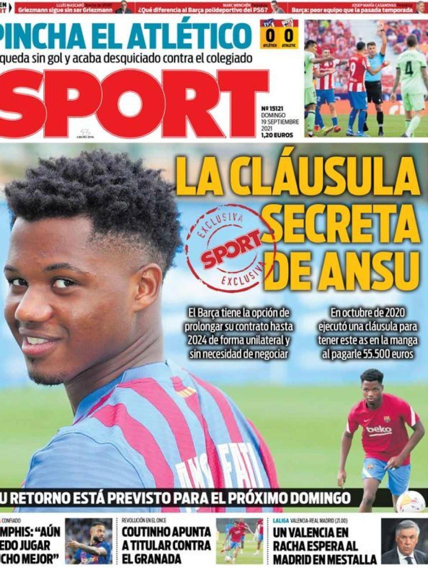 La portada del diario SPORT (19/09/2021)
