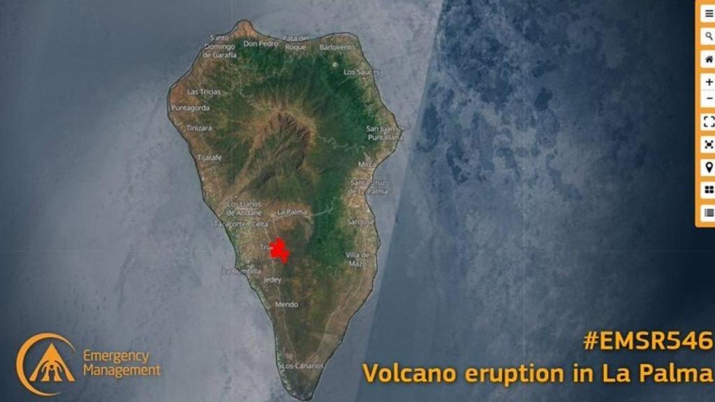 Vista aérea de la erupción del volcán en La Palma.
