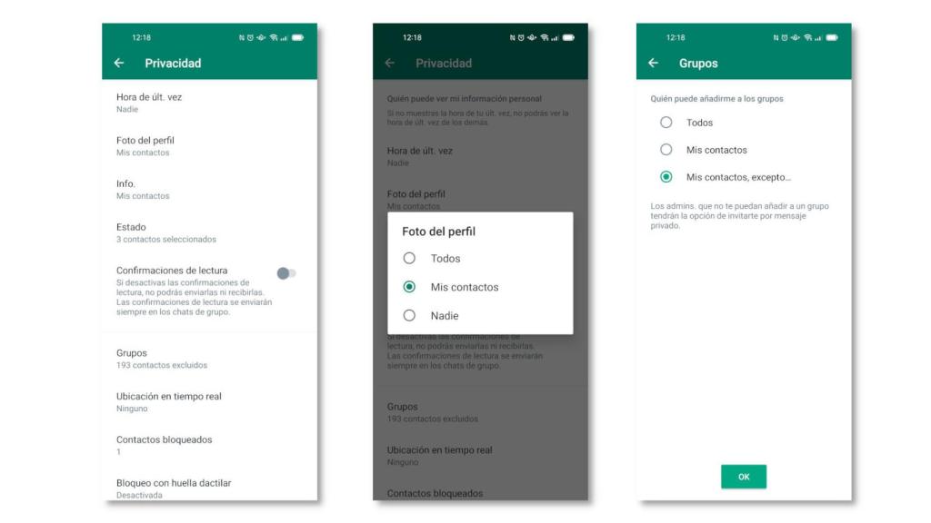 Ajustes de privacidad de WhatsApp