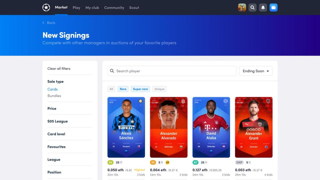 Plataforma digital de Sorare.