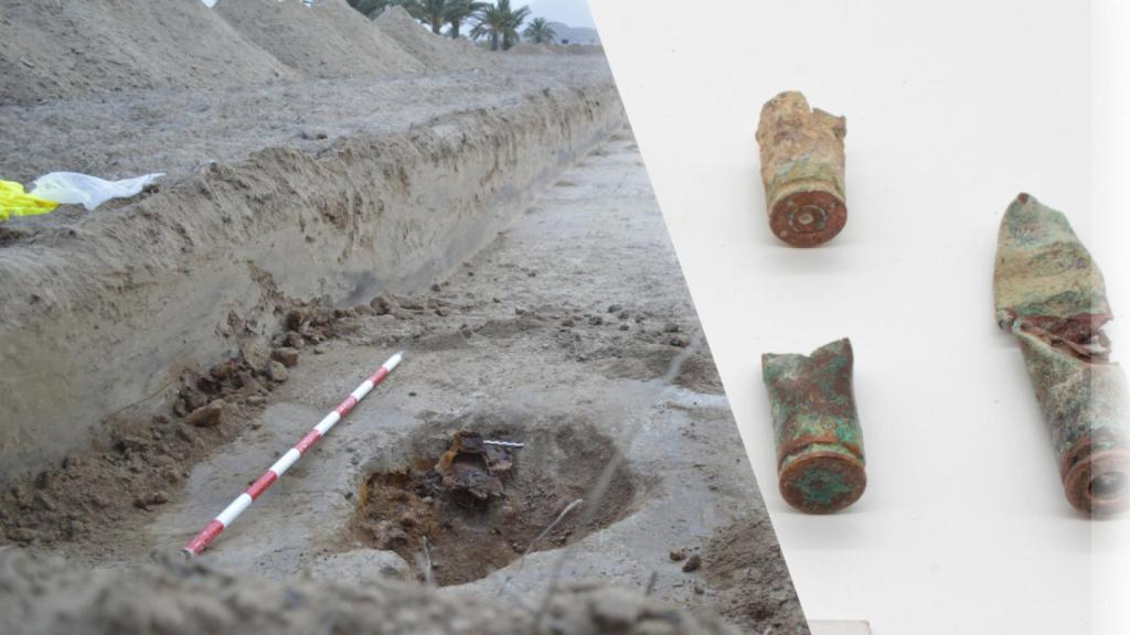 Composición de una imagen de munición del fusil Mauser percutida con la excavación de un deposito de latas de sardina, la única dieta posible para los prisioneros.