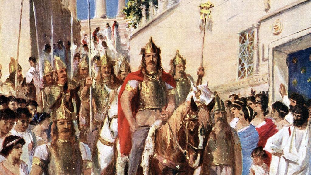 Ilustración de Alarico en Atenas.