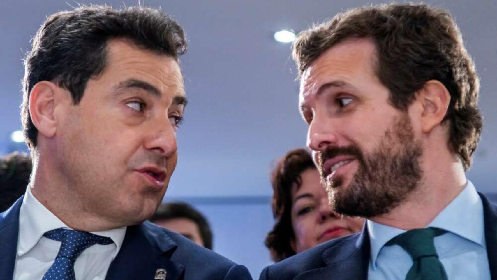 Juanma Moreno, presidente de Andalucía, y Pablo Casado, presidente del PP.