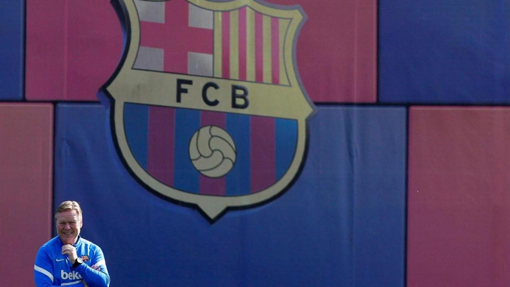 Ronald Koeman, en un entrenamiento del Barcelona