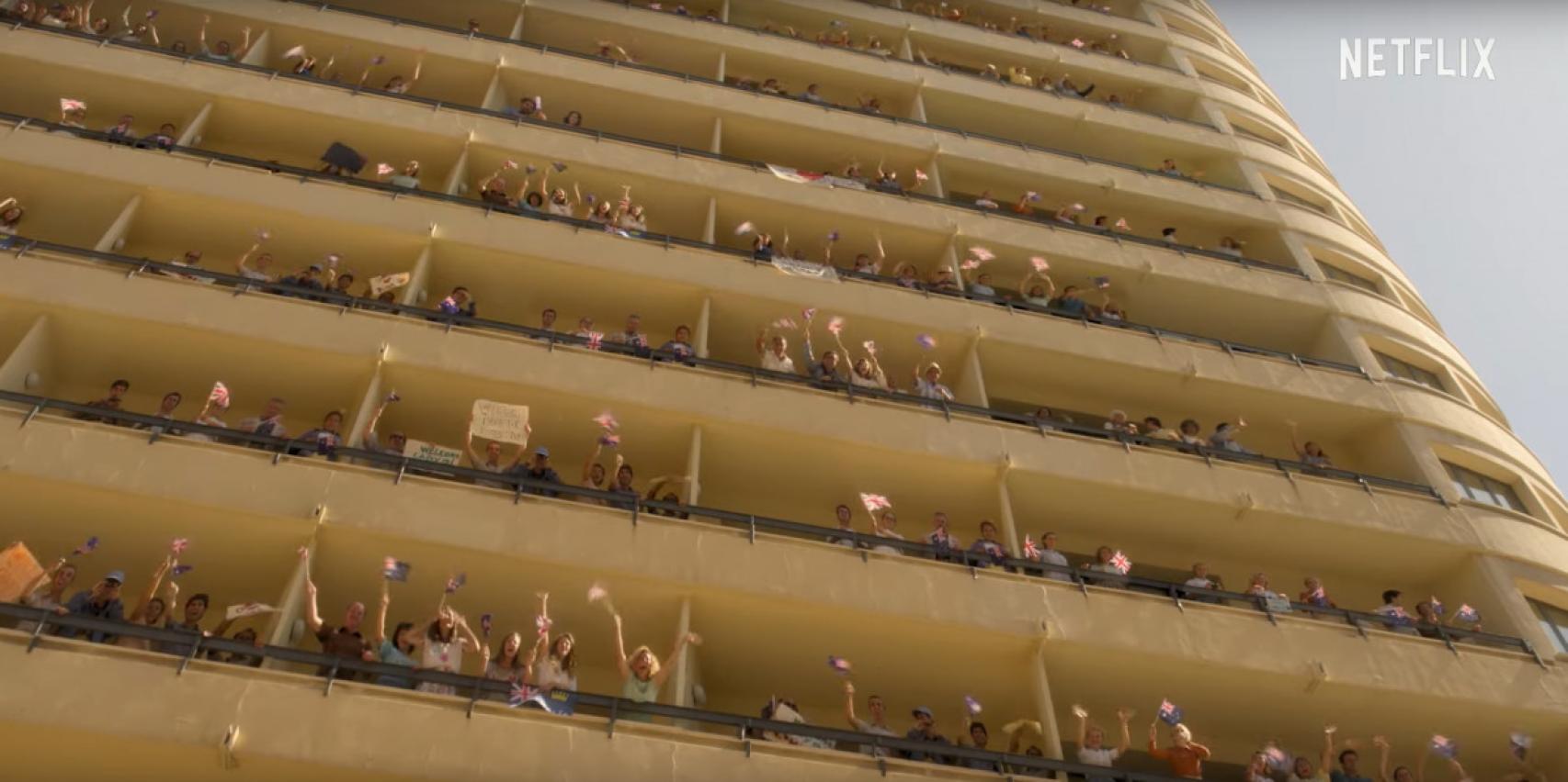 La fachada del Hotel Málaga Palacio en la serie 'The crown'.