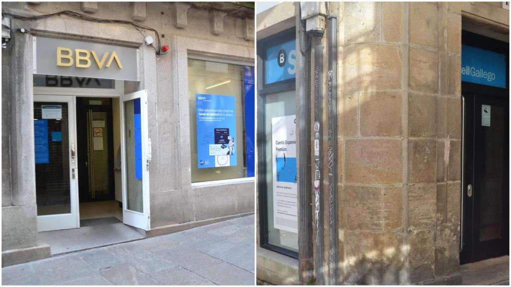 El BBVA de la Rúa do Vilar y el Sabadell de la Rúa do Preguntoiro.