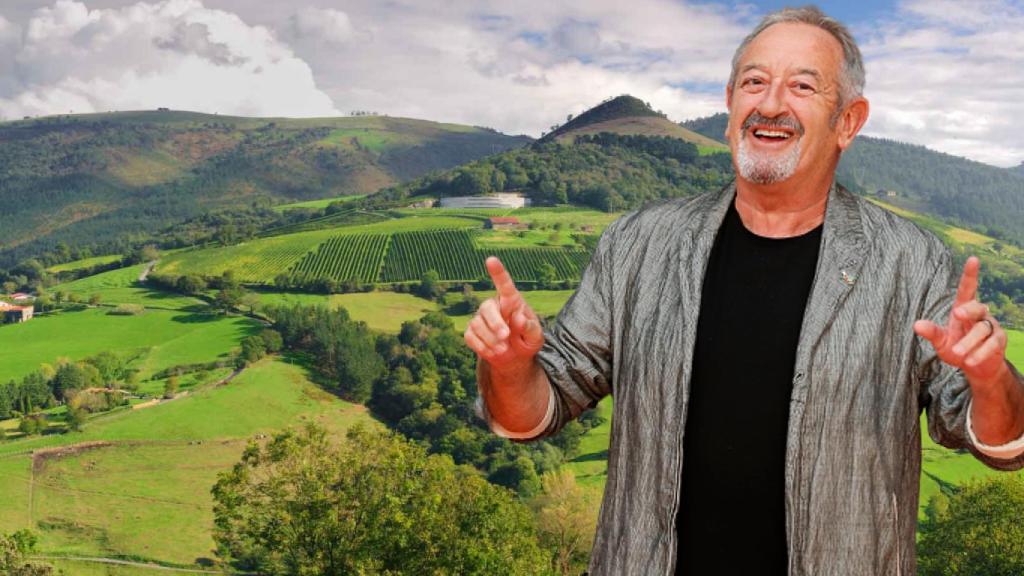 Karlos Arguiñano junto a la finca de Bodegas K5 en un montaje de JALEOS.