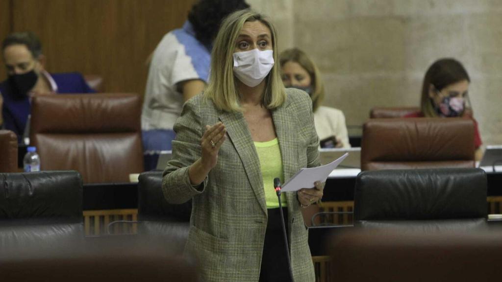 La consejera de Fomento, Marifrán Carazo, en su intervención en el Parlamento andaluz.
