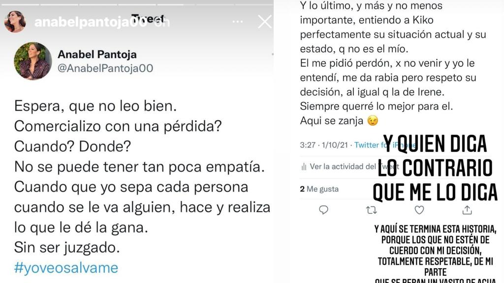 Los dos 'Stories' que ha publicado Anabel Pantoja esta pasada madrugada.