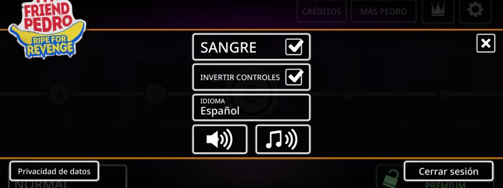 Opciones gráficas de My Friend Pedro