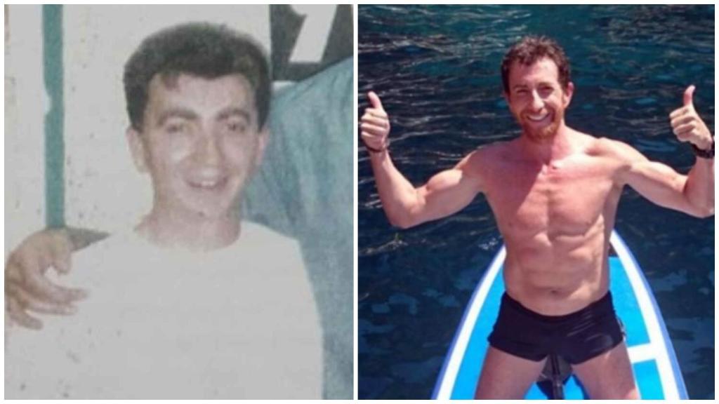 Pablo Motos de joven y ahora, en una de sus últimas vacaciones.