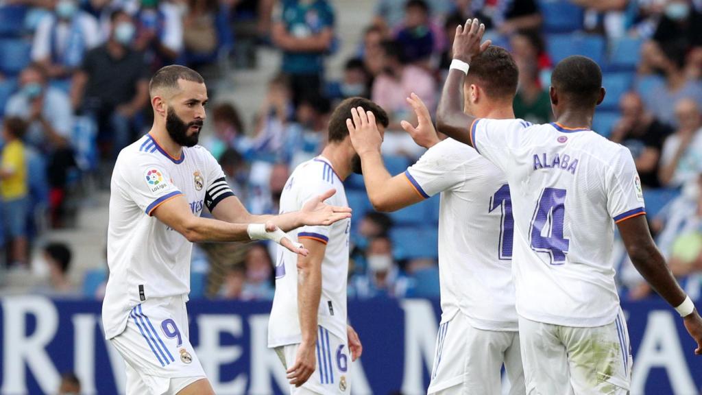 Karim Benzema celebra su gol al Espanyol