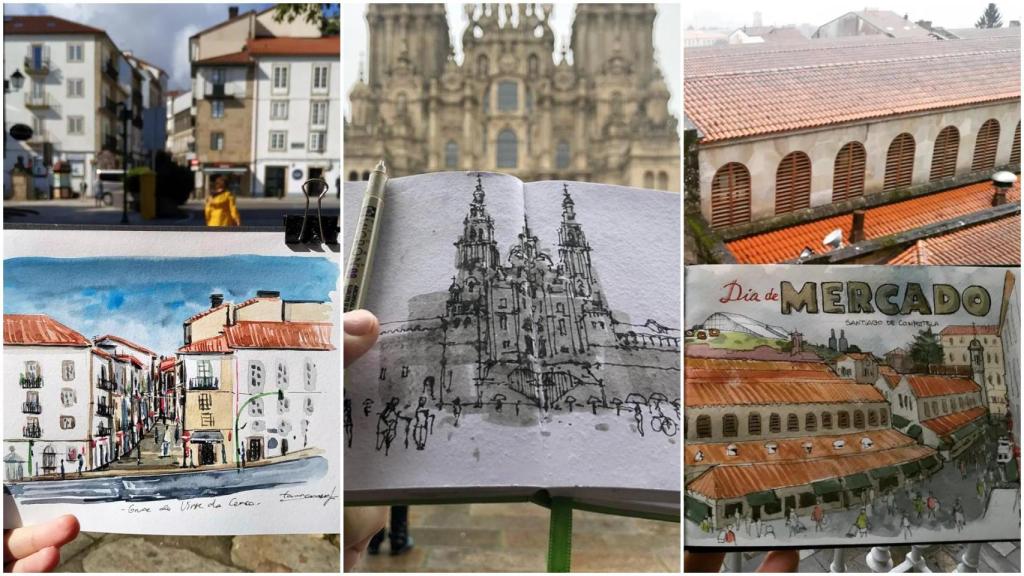 Las obras de algunos urban sketchers.