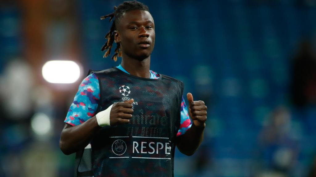 Eduardo Camavinga, en un calentamiento con el Real Madrid