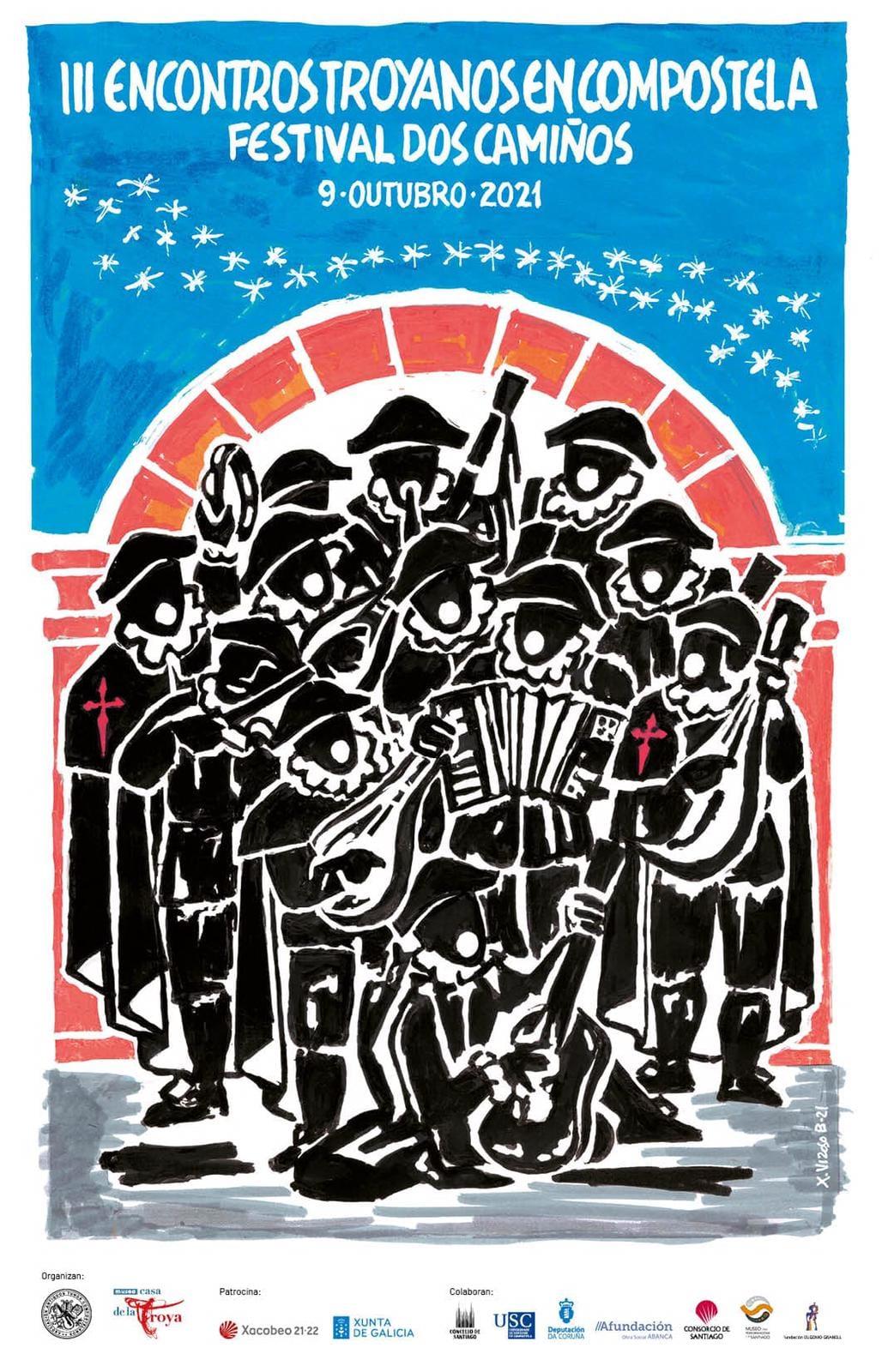 El cartel de los III Encontros Troyanos en Compostela, por Xosé Vizoso.