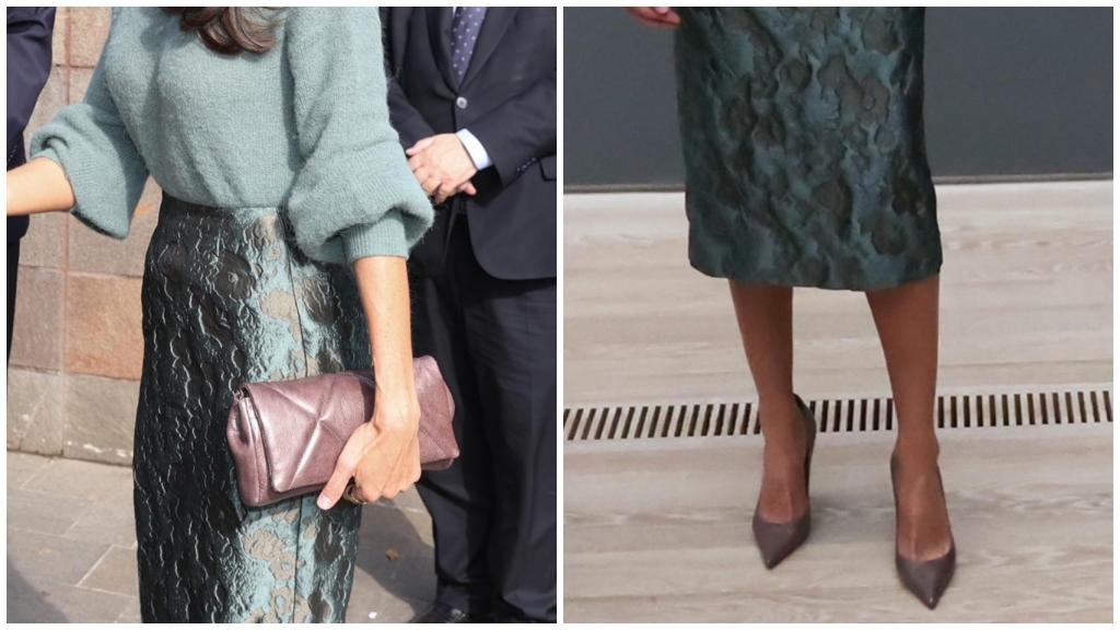 Detalle del bolso de mano y los zapatos elegidos por Letizia.