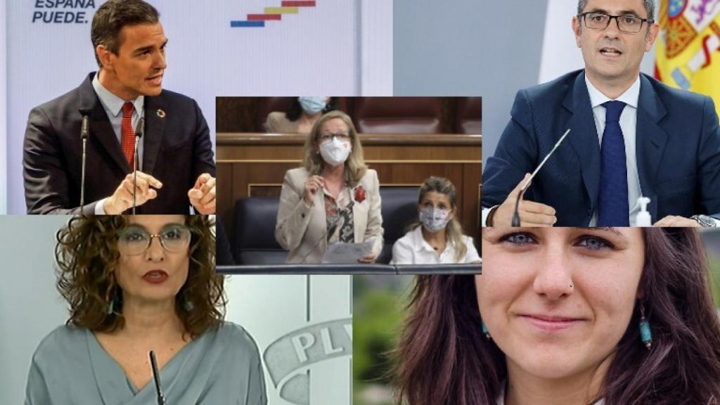 Pedro Sánchez, Felix Bolaños, María Jesús Montero, Ione Belarra, Nadia Calviño y Yolanda Díaz.