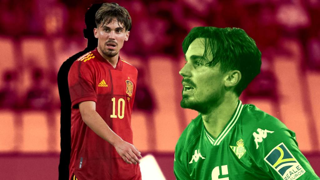 Rodri Sánchez, en un fotomontaje con las camisetas de la Selección y del Real Betis