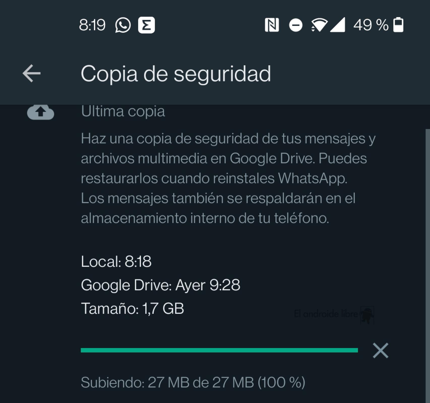 Copia de seguridad de Whatsapp