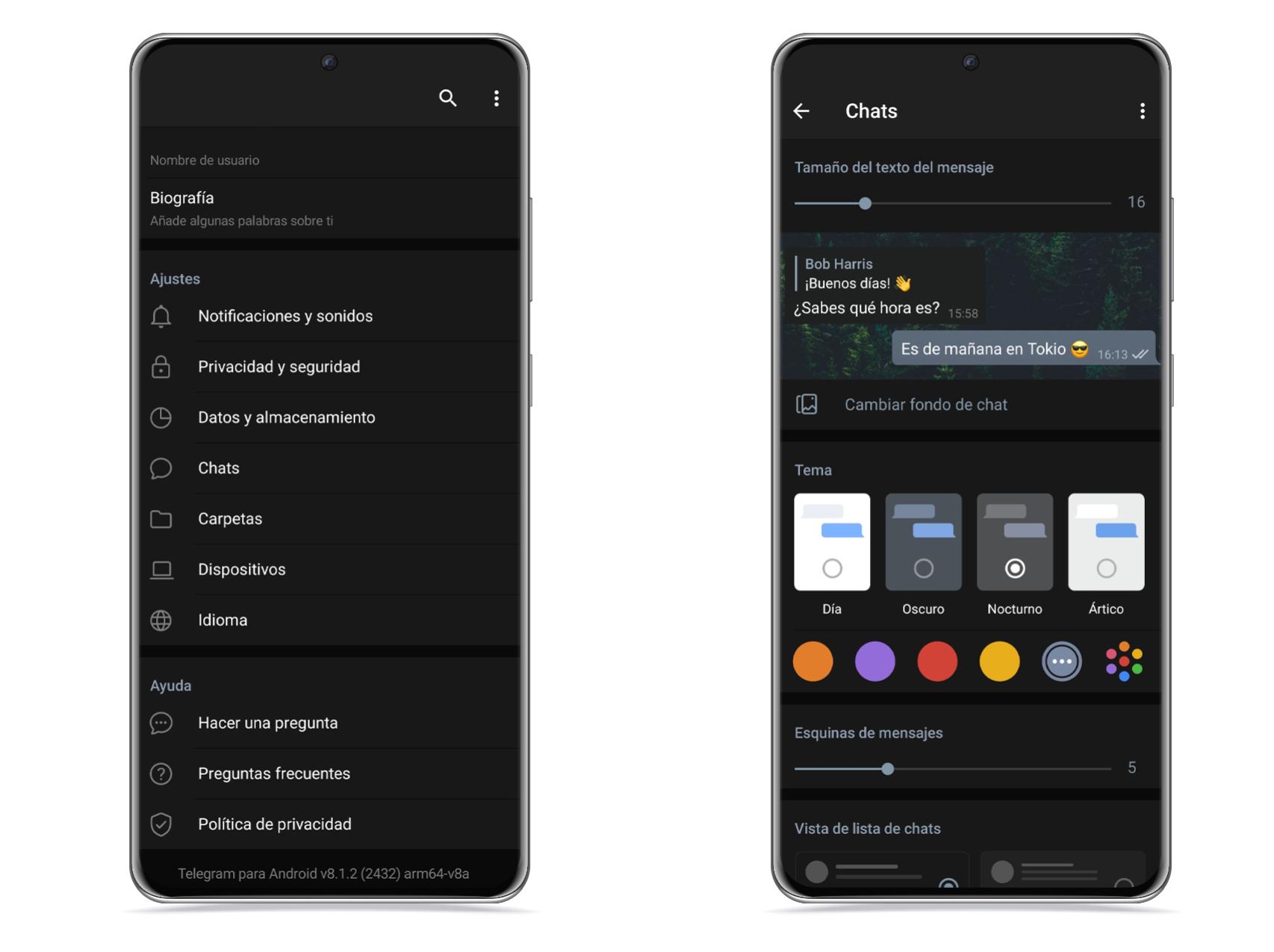 Cambiar tamaño de letra en Telegram