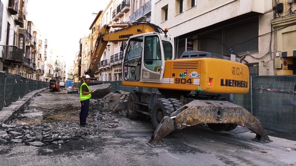 Imagen de los trabajos en la calle Carretería, en Málaga.