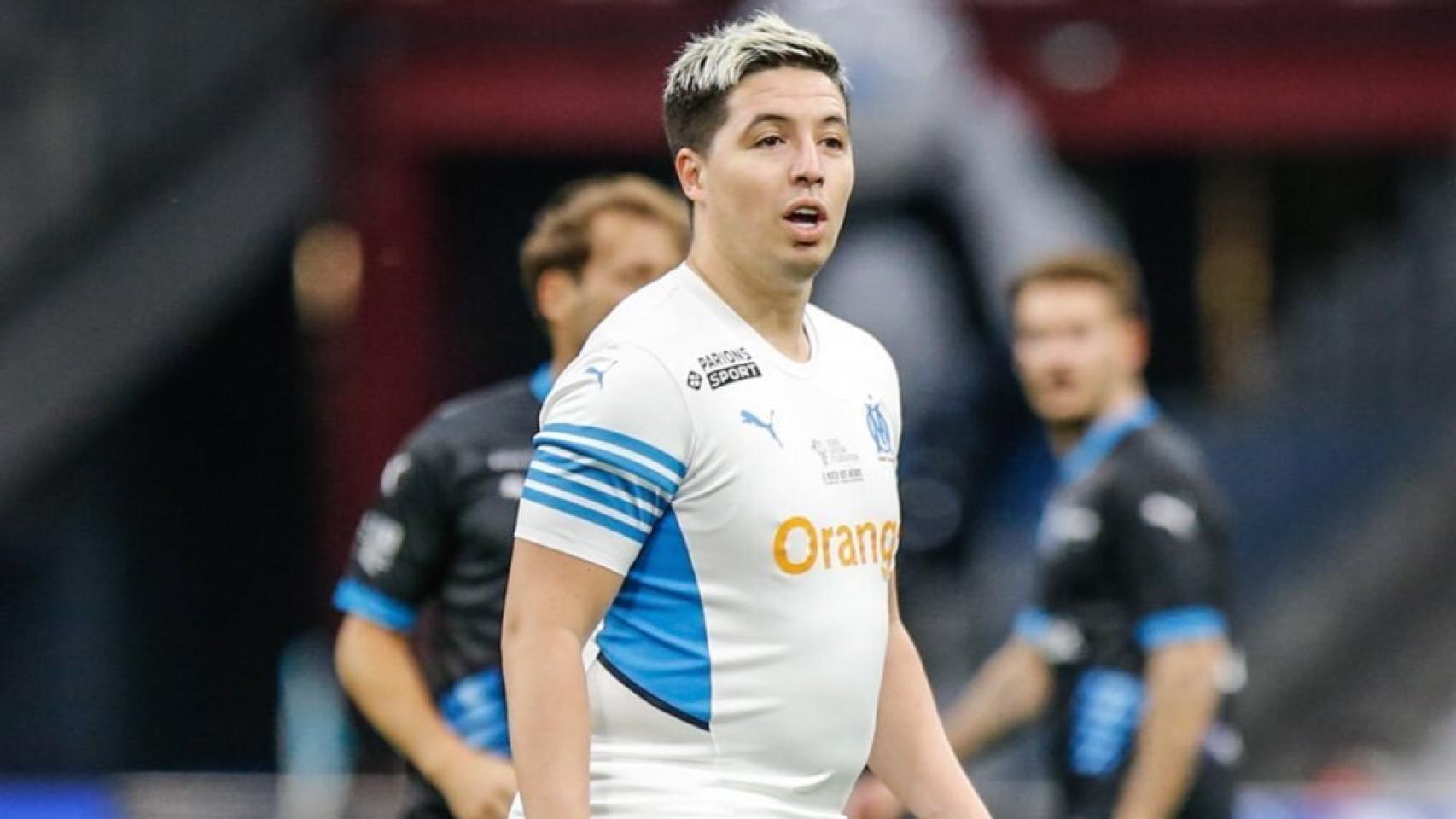 Samir Nasri, con evidente sobrepeso en un partido de leyendas del Olympique de Marsella
