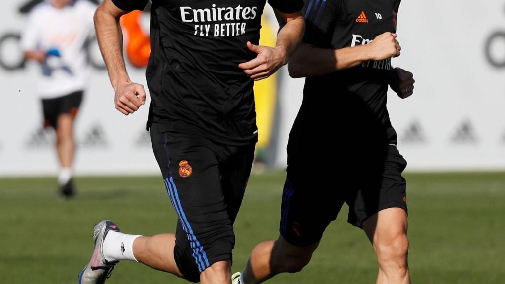 Benzema y Modric, en el entrenamiento del Real Madrid