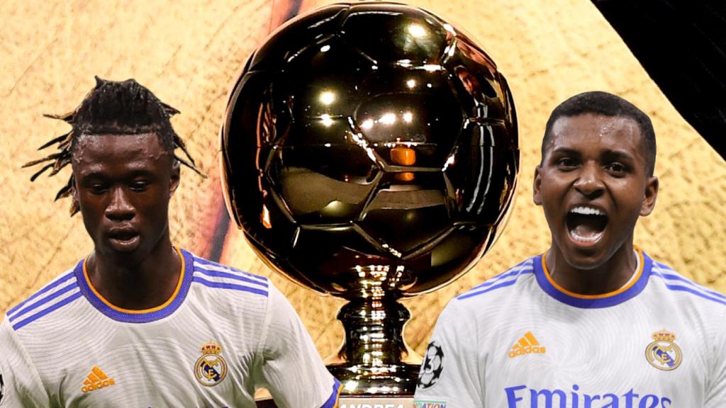 Eduardo Camavinga y Rodrygo Goes, con el Golden Boy, en un fotomontaje