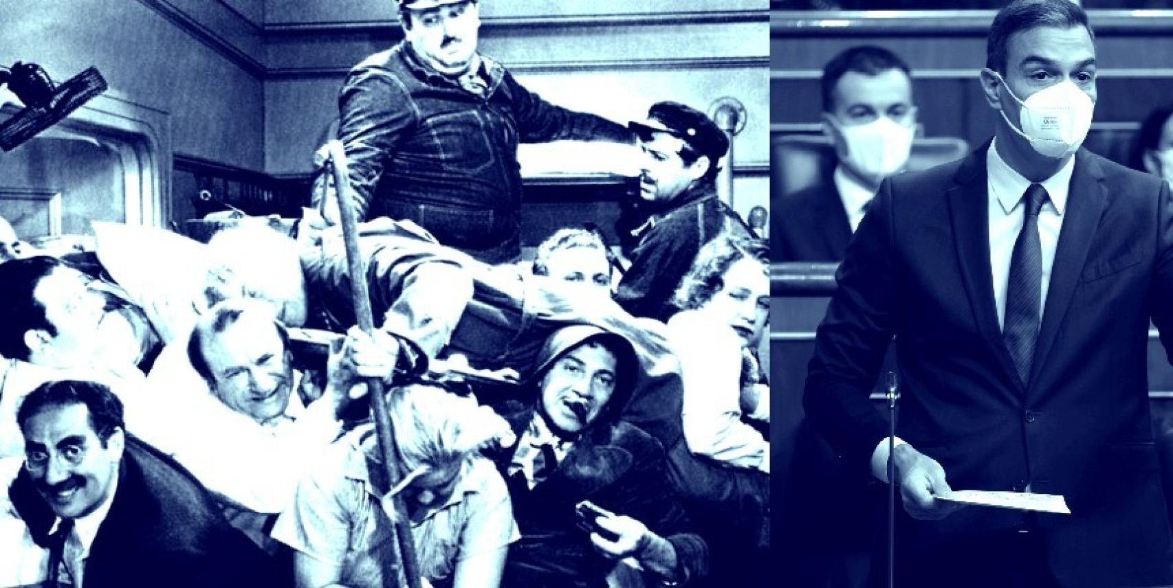 Imagen del camarote de los hermanos Marx / El presidente del Gobierno, Pedro Sánchez.