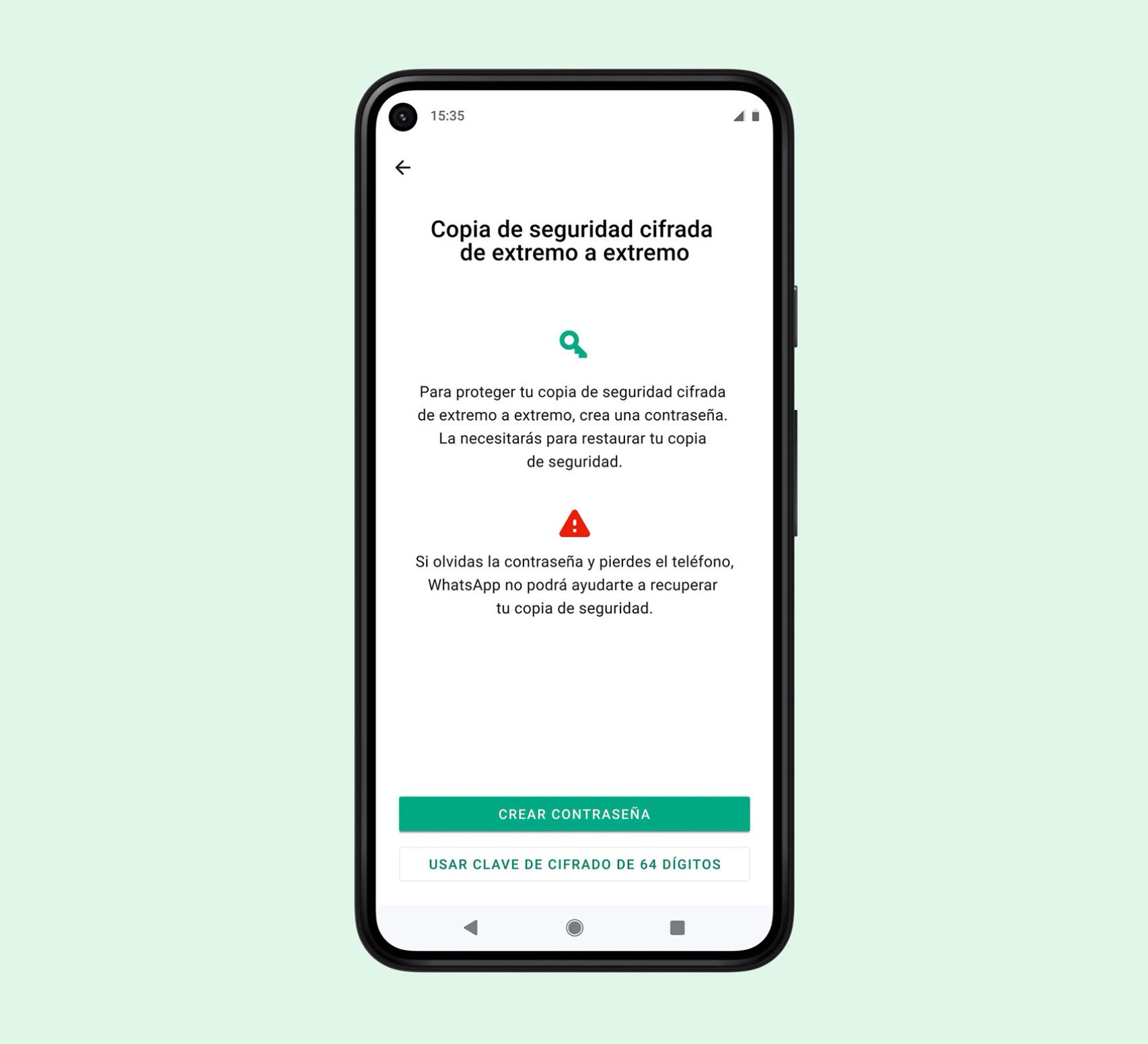 Ventana para crear cifrado extremo a extremo en WhatsApp