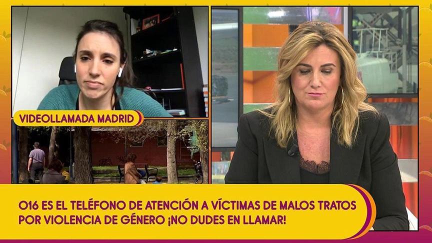 Irene Montero durante su intervención en 'Sálvame' tras la emisión de la serie documental de Rocío Carrasco.