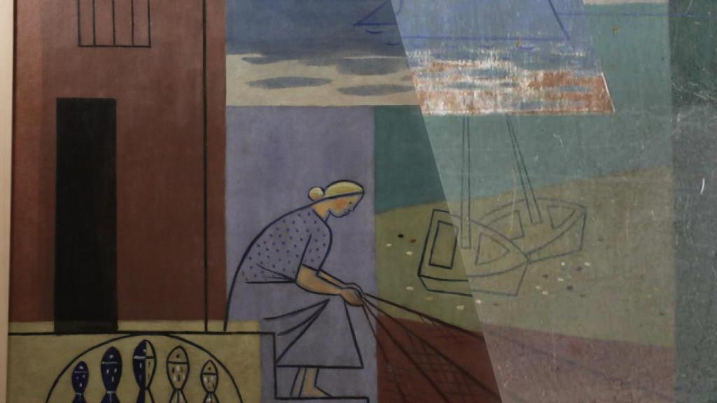 Montaje en el que se puede apreciar a la derecha el deterioro previo a la restauración de la obra de Manuel Baeza.