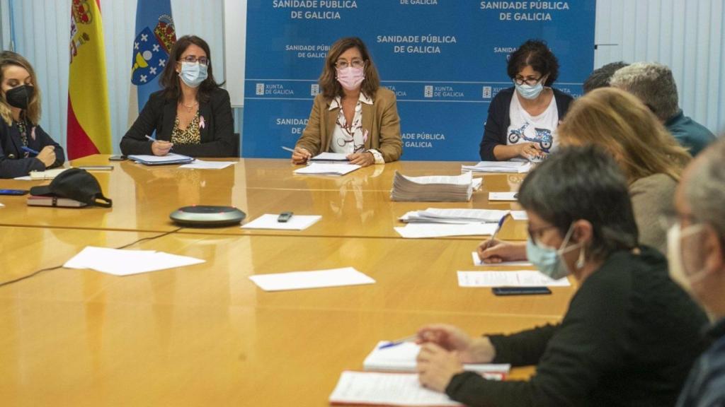 La directora xeral de Recursos Humanos del Sergas junto a representantes sindicales