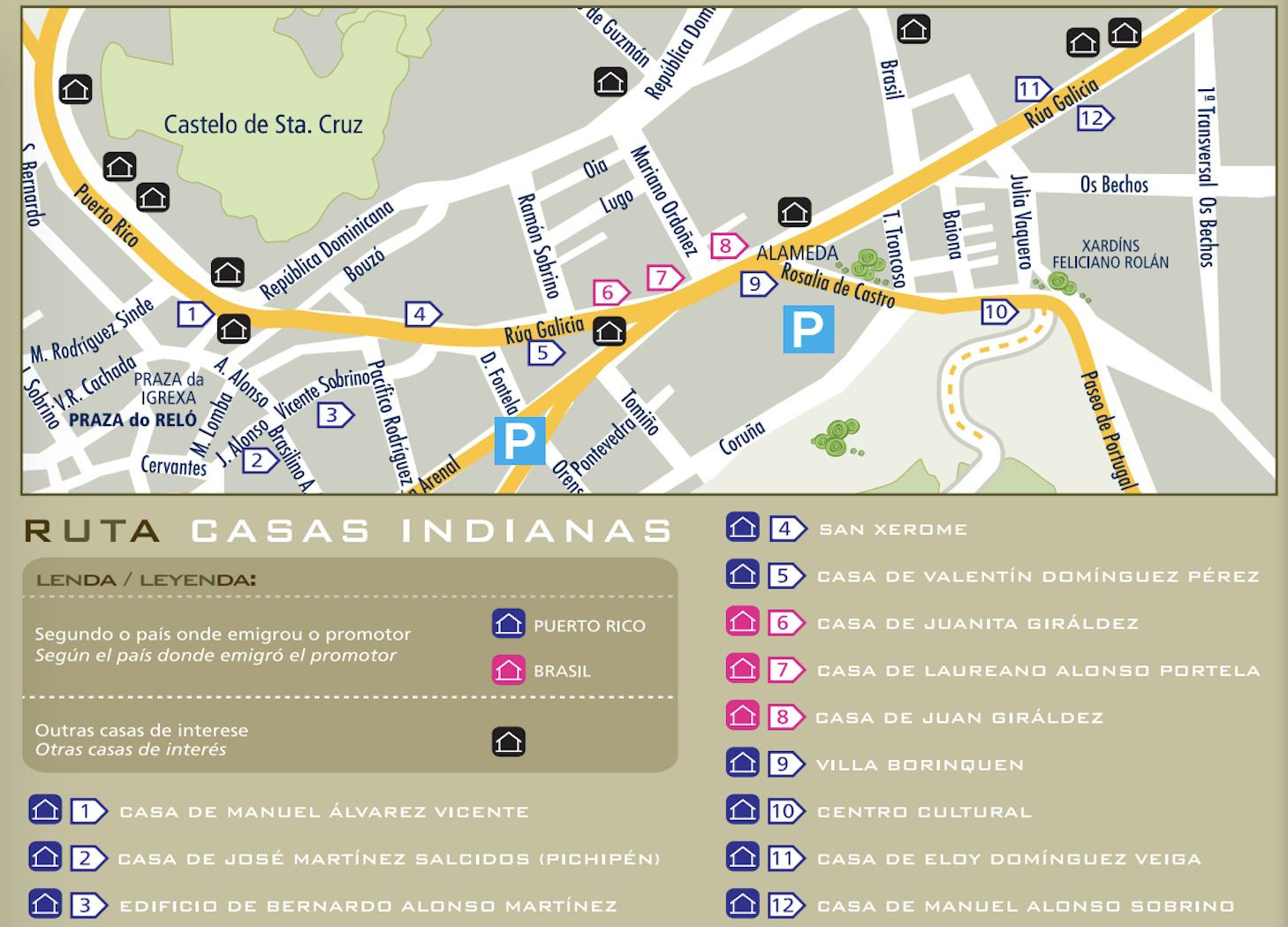 Mapa Ruta de Casas Indianas. Foto: Turismo A Guarda